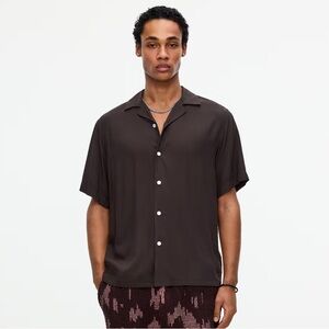 OAS After Dark Brown Viscose Casual Button Shirt Sz XL Oversized Travel Vacation